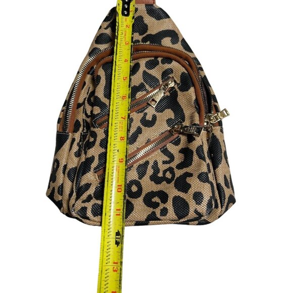 Leopard Print Sling Backpack With Multiple Zippered Pockets & Adjustable Strap - Picture 6 of 9